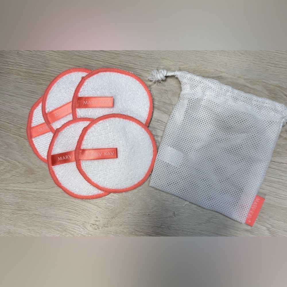 ⭐️Mary Kay 5 Terry Cloth Makeup Remover Discs w/Mesh Storage Bag NWOT